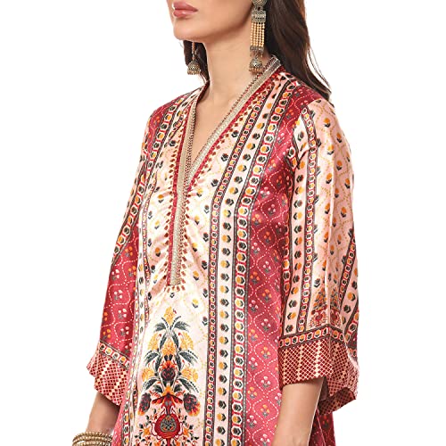 Image of BIBA Women Silk Viscose Straight Printed Suit Set