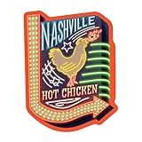 Die Cut Sticker Nashville, Tennessee, Lithograph, Hot Chicken Sign Vinyl Sticker, (Waterproof Decal for Cars, Water Bottles, Laptops, Coolers), Large