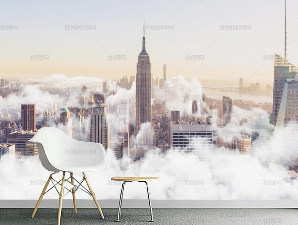 Papier peint scène urbaine de nuages et mer pour décorer un mur de restaurant ou chambre
