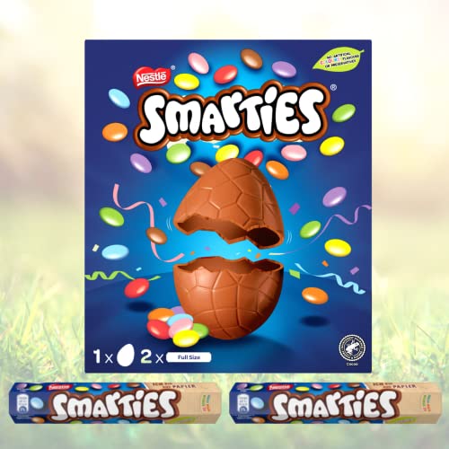 Nestlé Smarties großes Osterei: Milchschokoladenei mit zwei separaten Rollen voller bunter Mini Smarties, 226g – Bild 3