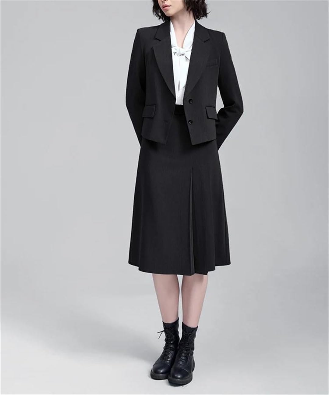 Women's Formal Coat Skirt Suit Lapel Collar Long Sleeve Button Down Above Knee Skirt Set Office Work Wear Two Piece Outfit