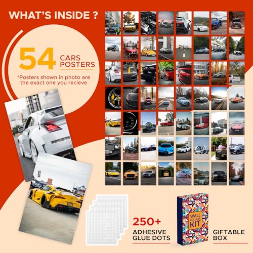 CodersParadise Car Aesthetic Wall Collage Kit – 54 PCS 4×6" Premium Posters | Vintage & Modern Car Wall Art Prints for Bedroom, Living Room, Office & Dorm Decoration