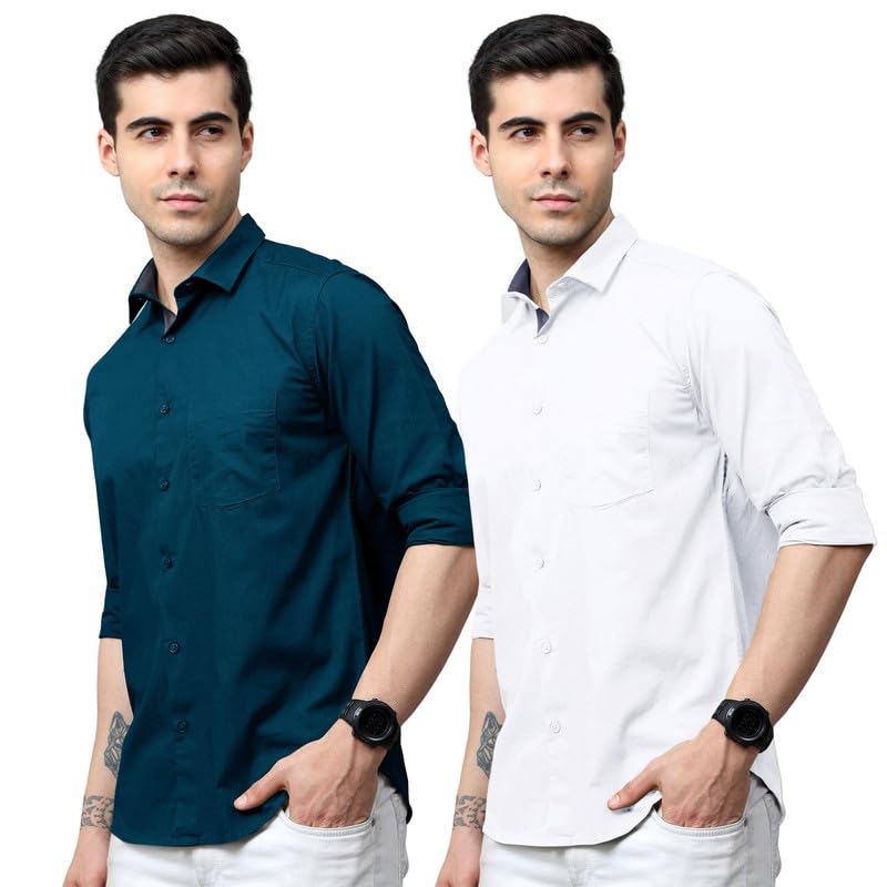 tee projekt Cotton Shirt for Men ll Front Pocket Shirt ll Stylish Long Sleeve Shirt ll Soild Regular Fit (Pack of 2)-picture-33