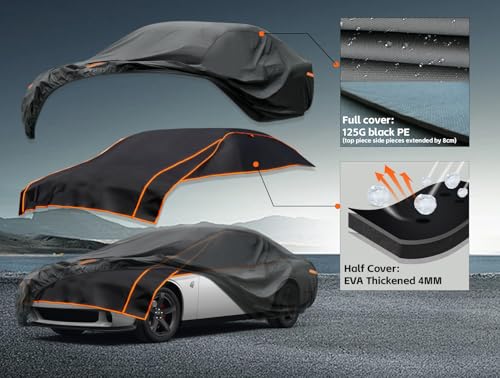 Image of Kayme Hail Protector Car Cover, Anti Hail Multilayer Thickened Full Car Cover,Outdoor Waterproof All Weather Custom Fit Dodge Challenger, Pontiac Firebird, Ford Thunderbird etc
