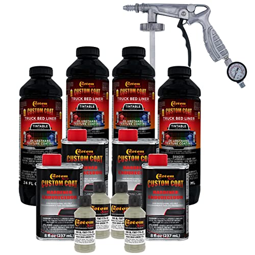 Custom Coat Federal Standard Color # 34432 Gray Green T75 Urethane Spray-On Truck Bed Liner, 1 Gallon Kit with Spray Gun and Regulator - Durable Textured Protective Coating - Easy Mix Car Auto