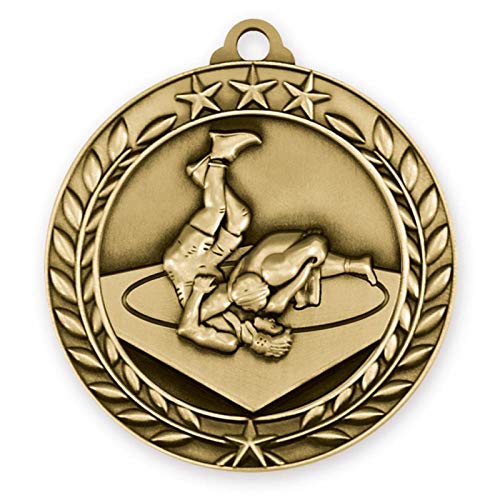 Express Medals Wrestling Gold 1st Place Medal with Neck Ribbon Award Trophy WAM9 (1)
