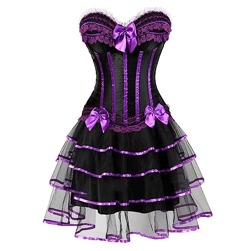 AEGJEGVD Moulin Rouge Gothic Corsagenkleid Korsett Spitenrock Übergrößen Steampunk Korsett Kleid Corsage Elegant Spitzenrock Festliches Outfit...