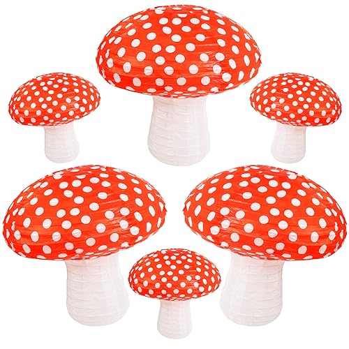 Mushroom Paper Lantern, Hanging Mushroom Shaped Lanterns Big Mushroom Decor 3D Forest Jungle Wonderland Theme Decorations for Birthday Party Fairy Baby Shower Nursery Garden Wedding Decoration