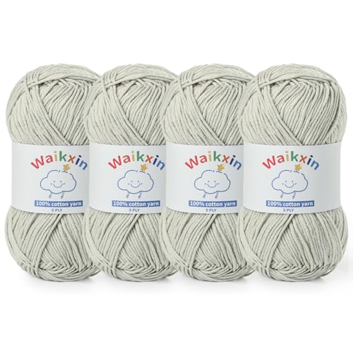 Image of Cotton Yarn for Crocheting - 524.9yds / 7.05oz Baby Yarn for Crocheting Soft - 100% Milk Cotton Yarn 5 Ply Crochet Amigurumi Yarn for Crafts&Puzzle /Socks /Hats(4 Light Grey)