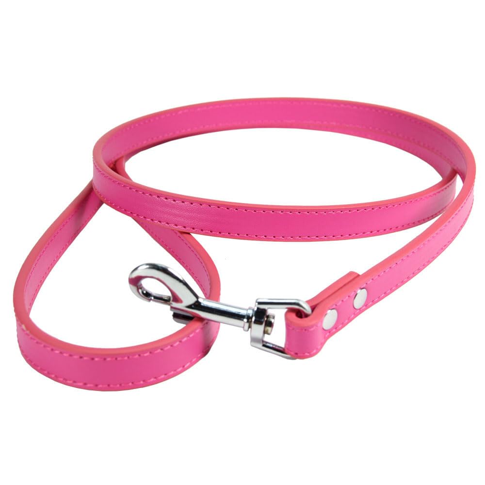 1Pcs Rose Red Leather Dog Lead 1.5cmx120cm PU Leather Pet Leash for Small Pet Dogs Cats