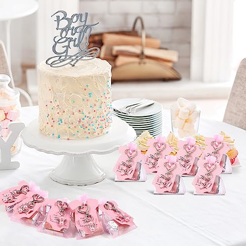 Teling 50 Sets Baby Shower Party Favors Include Baby Shower Angel Keychains Baby Girl Label Sticker Elephant Thank You Card Organza Bag for Girl Baby Shower Birthday Party Return Gift (Pink)