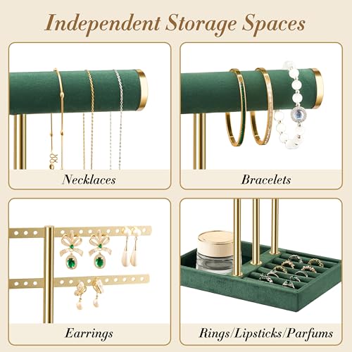 Image of Jewelry Organizer Stand for Necklaces, Bracelets, Earrings, Rings, Green