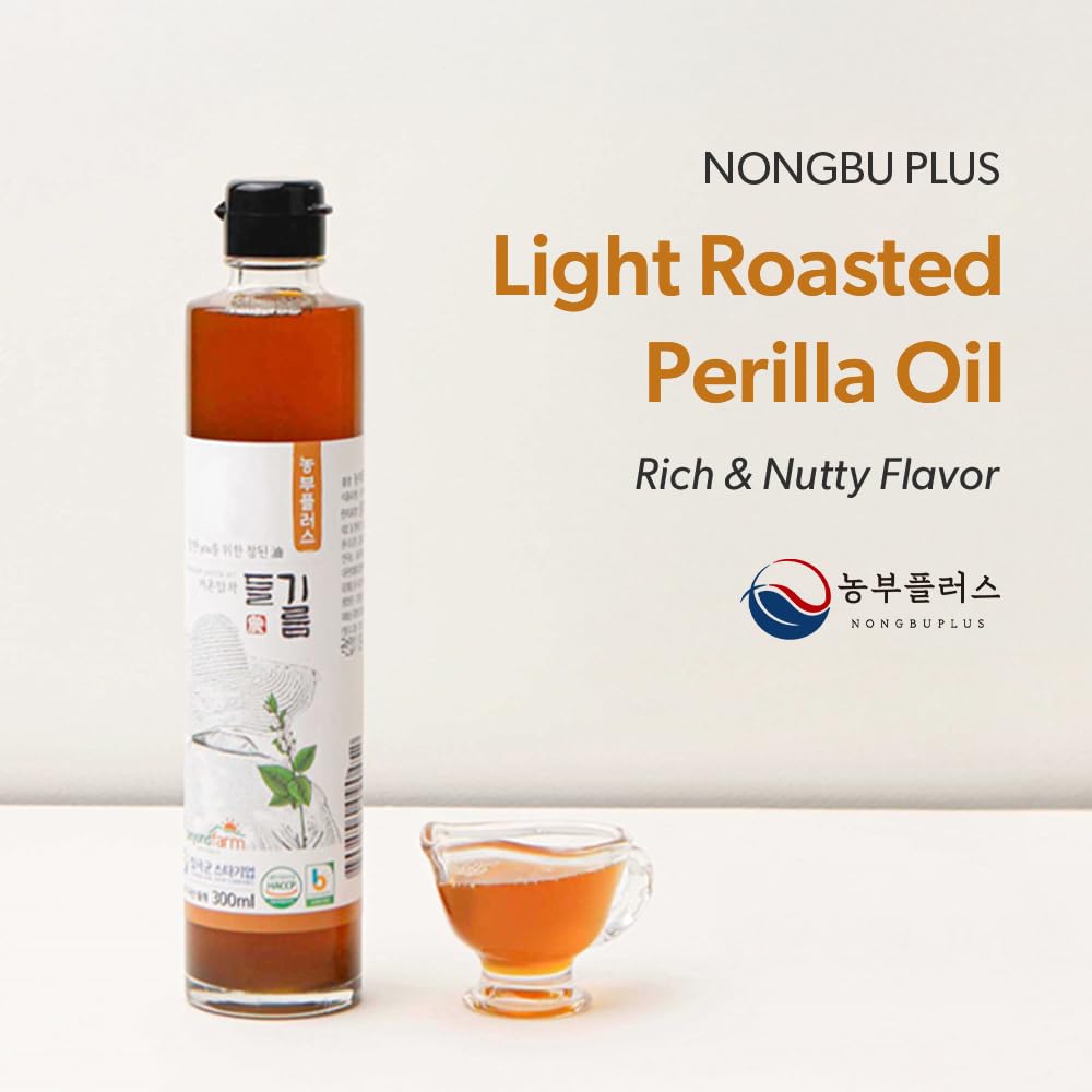 NONGBU PLUS Light Roasted Perilla Oil, 10.14 Fl Oz (300ml) 한국산 저온압착 들기름 – 100% Pure Perilla Seed Oil, Korean-Style, Rich & Nutty Flavor