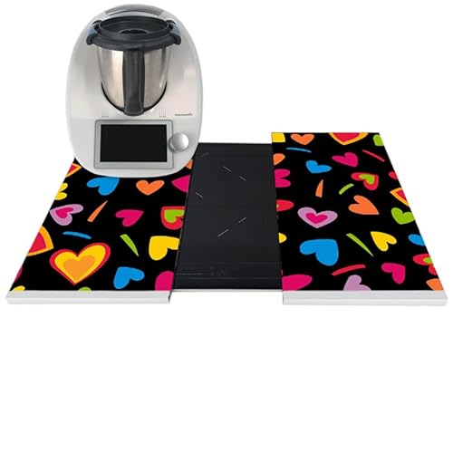 2 Tablas Deslizantes Viniladas Corazones para Robots de Cocinar compatible con Thermomix 60x30cm cada tabla, buen desplazamiento, ruedas de goma, evita cargar peso y cubre encimera completa