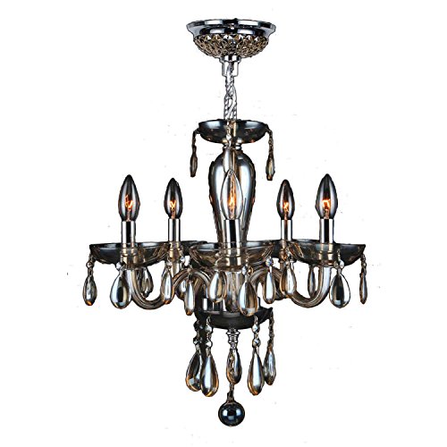 Worldwide Lighting Gatsby Collection 5 Light Chrome Finish and Golden Teak Blown Glass Chandelier 16" D x 18" H Mini