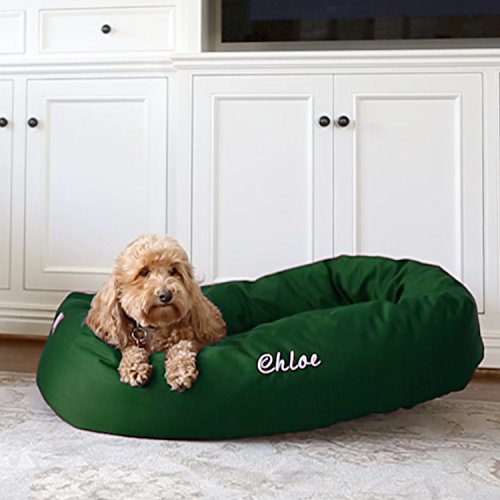 Image of Majestic Pet Personalized 24 Inch Bagel Calming Bed - Washable, Cozy Soft Round With Spine Support for Dogs to Rest Their Head - Fluffy Donut 24x19x7 (Inch) - Small - Green