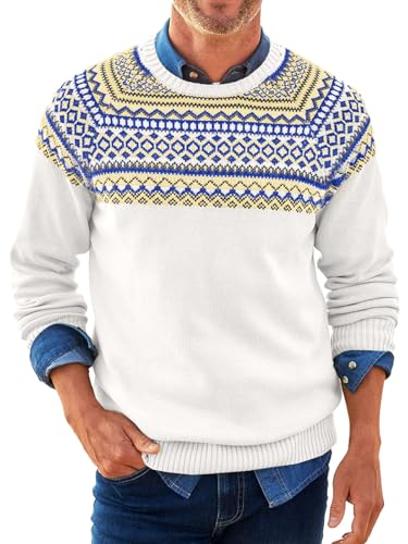 Runcati Men's Casual Fair Isle Knit Sweater