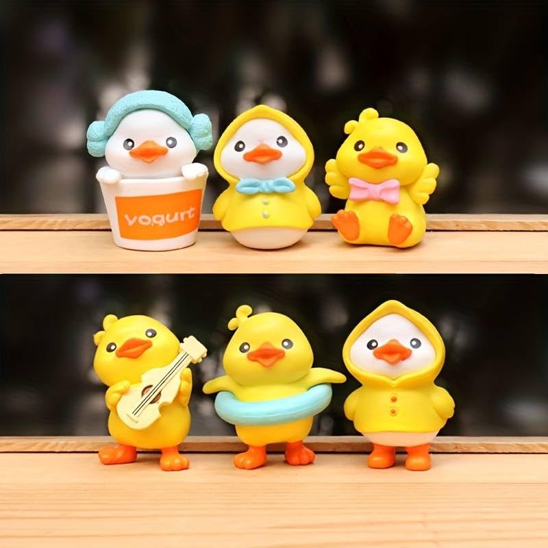 ANTIQ Creation 6 PCS Playing Duck/Duckling Miniature SHOWPIECE Figurine for Garden Decor | Miniature Garden | Fairy Decor (Multicolor) (6 PCSSET)