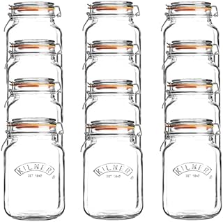 12 x Kilner Clip Top Glass Storage Jar - Square 2 Litre