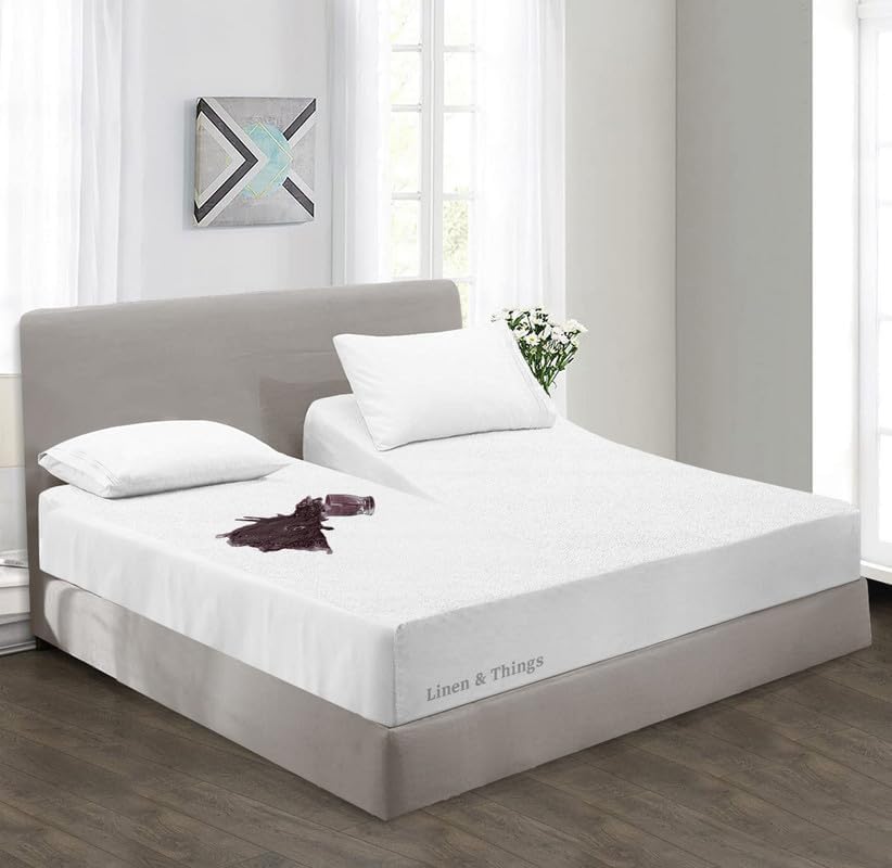 Top Split Queen Mattress Protector for Adjustable beds, 30" Top Split from Head, Waterproof Soft Terry Cotton, 18" Deep Pocket Fitted Sheet - White