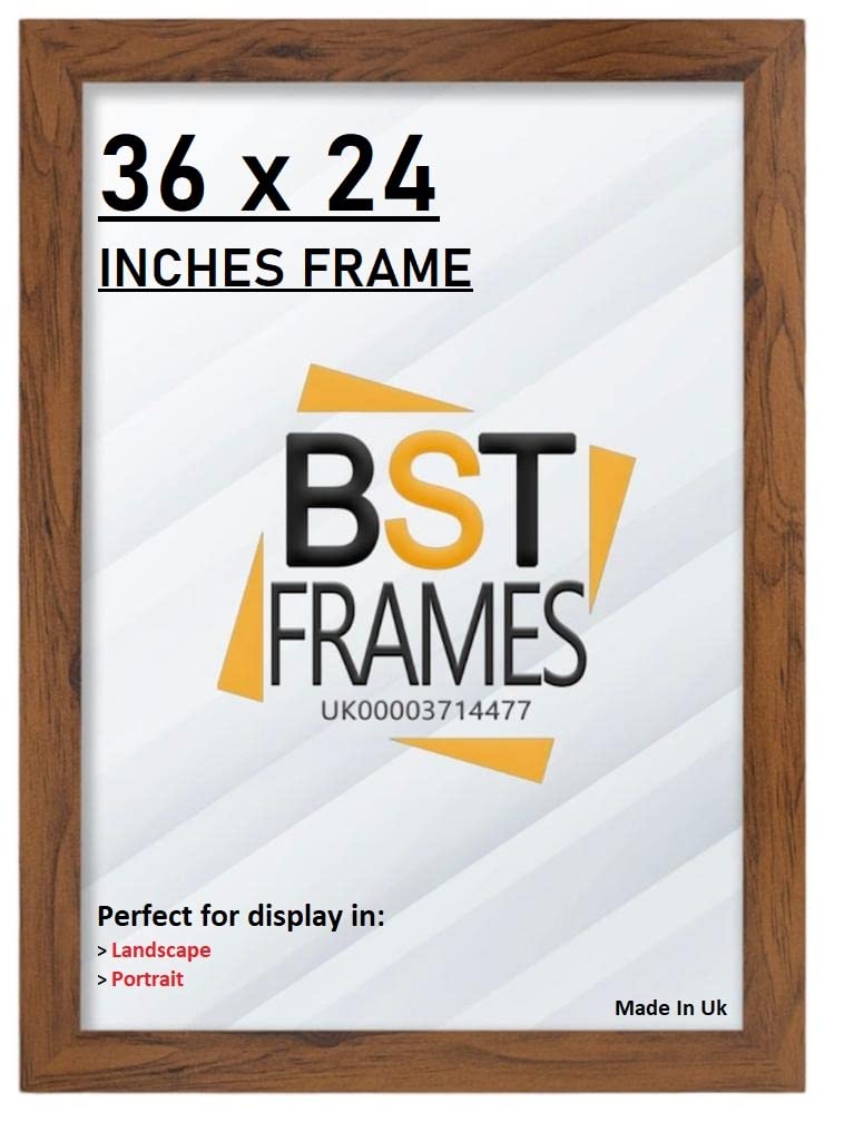 36 x 24 Inches Poster Frame 61 x 91.5cm - Picture Frames for Wall - Large Poster Frame - Large Photo Frame - 36 x 24 Inches Frame Large Maxi Poster Frame 61 x 91.5cm Wall Mounting (Walnut)