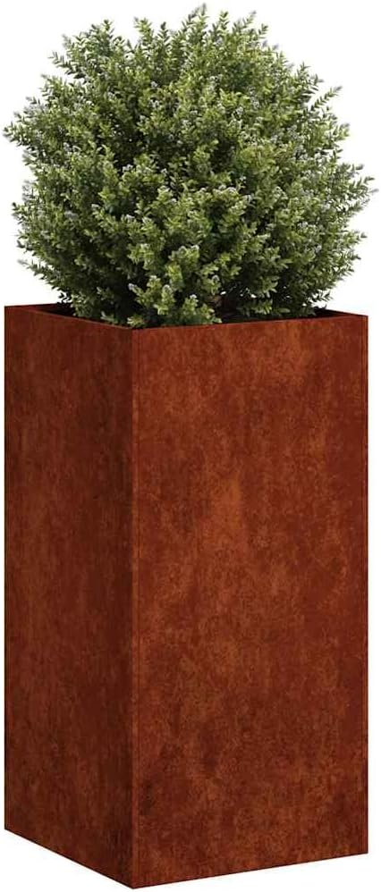 15.7" Square Corten Steel Planter Pot Large Raised Garden Bed Outdoor 31.5" Tall Rustic Weathered Finish for Balcony Patio Terrace