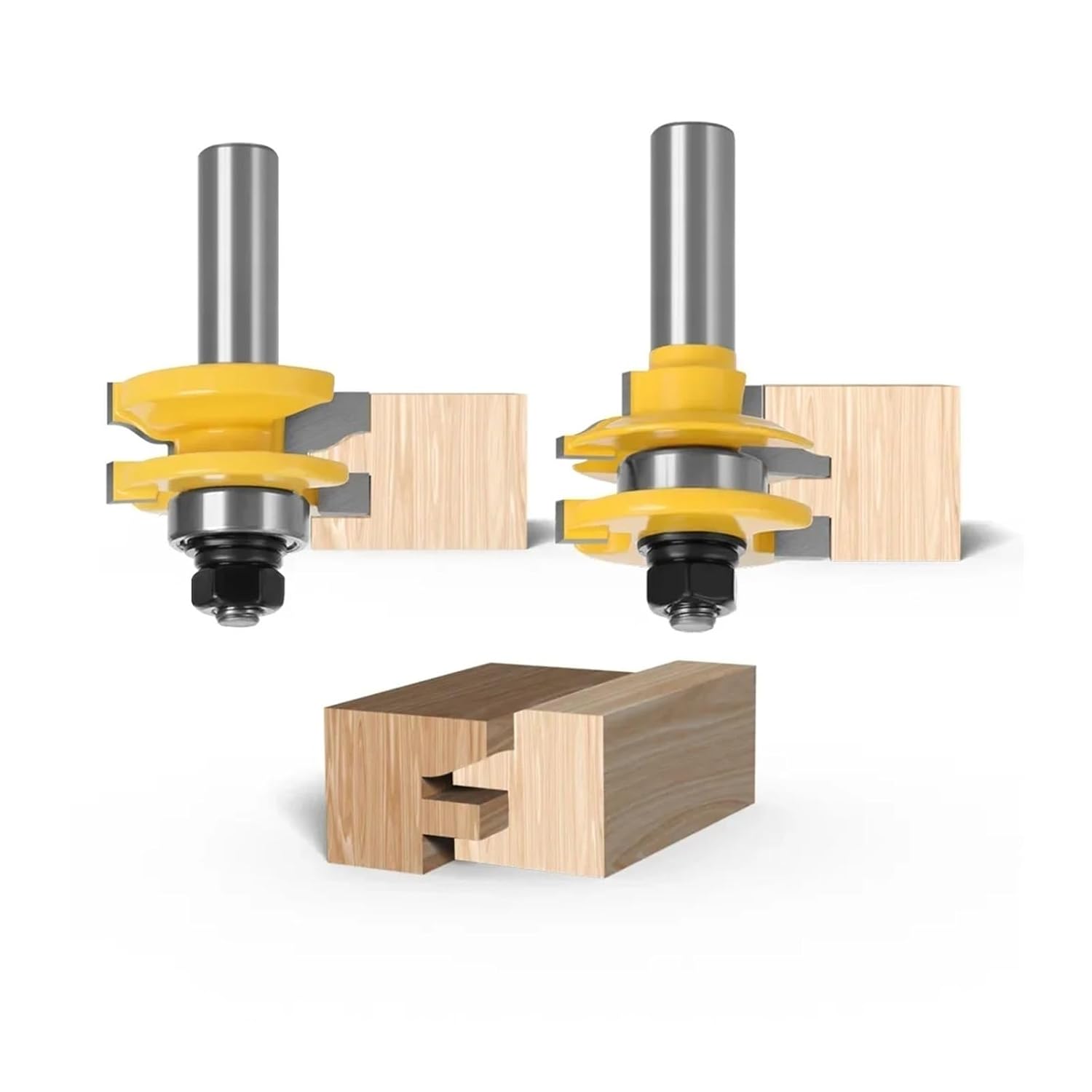 2PC 1/2" 12.7mm Shank Rail & Stile Router Bit Set Matched Wood Carving Tenon Cutter for Door Window(03)
