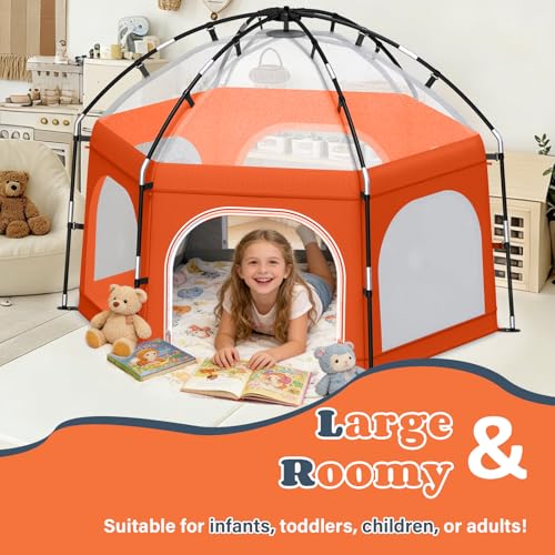Image of Baby Playpen with Canopy, Portable Outdoor & Indoor Baby Beach Tent for Babies and Toddlers, Foldable Play Yard with Mosquito Net, Travel Play Yard Includes Sand Stakes & Carry Bag