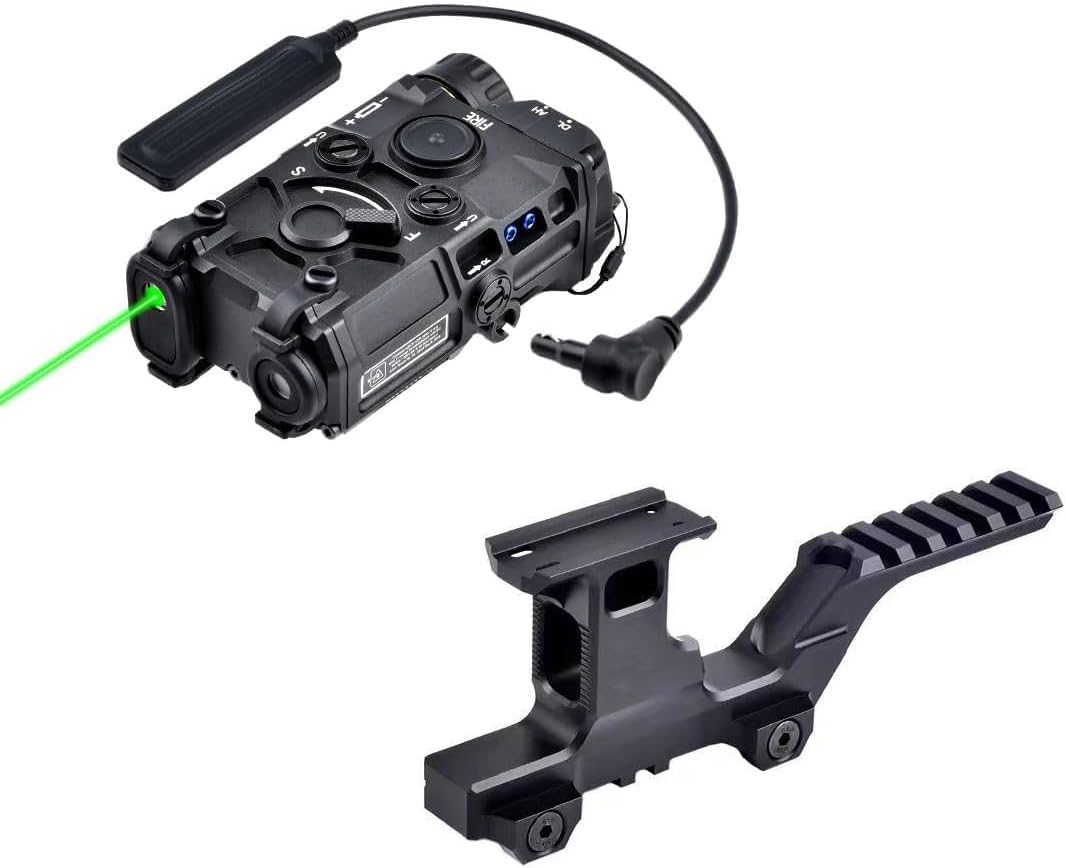 OLG Metal Green Laser Box Sights with IR Laser + Whitelight LED 240 Lumens Flashlight，with Pressure Switch & Tactical Group Type HY Red Dot Riser Mount Combo，for T1 T2 Optic Scope Sight，for 20mm Rail