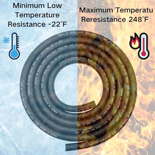 Image of 3 /8 Inch ID Fuel Line Hose Braided J30R7 NBR Rubber Tubing 8 Feet for Automotives Boat Generators w / 10 Clamps (9.5mm ID)