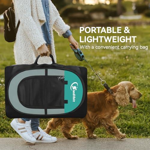 Image of Siedihit Playpen for Middle Dog Cat, Dogs Tent Crate Cage Indoor /Outdoor, Portable Pop Up Dog Kennel with Carrying Bag for Rabbits, Removable Top (Green, Medium)