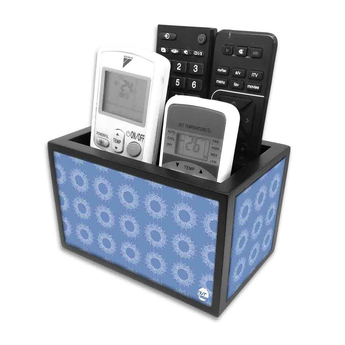 Nutcase Designer Wooden Remote Control Holder Stand Organizer Caddy for TV/AC Remotes-Multipurpose Desk Organiser-6�x4�x4� - Beautiful Blue Pattern