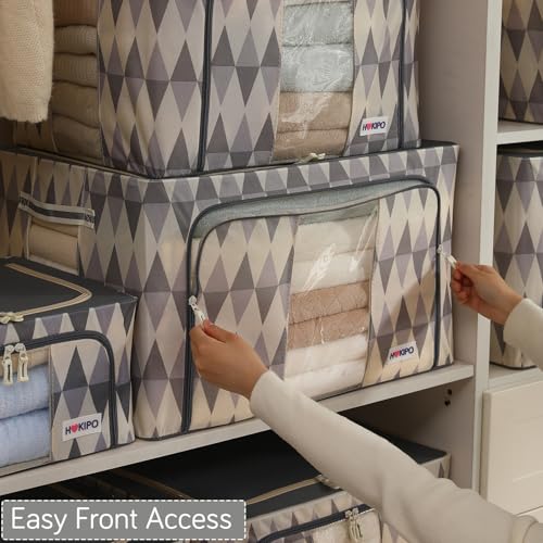Image of HOKIPO 88L Clothes Storage Box, 600D Oxford Fabric Organiser for Wardrobe, Ash Mirage Pack of 1 (AR-6487-GRY)