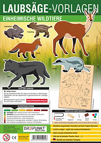 Laubsägevorlage Einheimische Wildtiere: Laubsägevorlage für sechs einheimische Wildtiere aus hochwertigem 3mm Pappelsperrholz.
