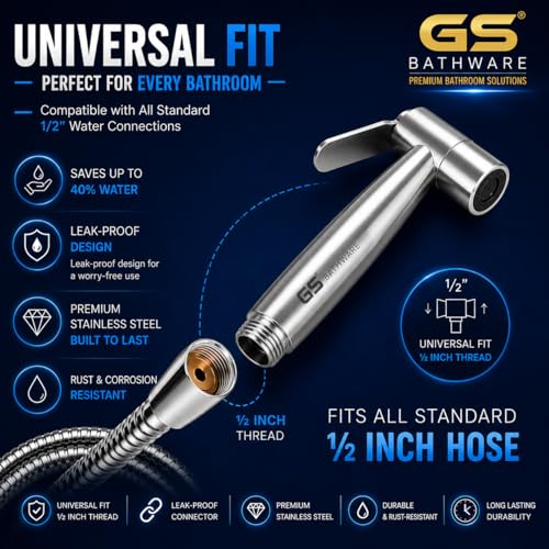 Image of SS304 Stainless Steel Health Faucet Complete Set | High Pressure Jet Spray for Toilet | 1 Meter Hose Pipe & Wall Hook | Hand Bidet Sprayer | Brushed Steel Finish
