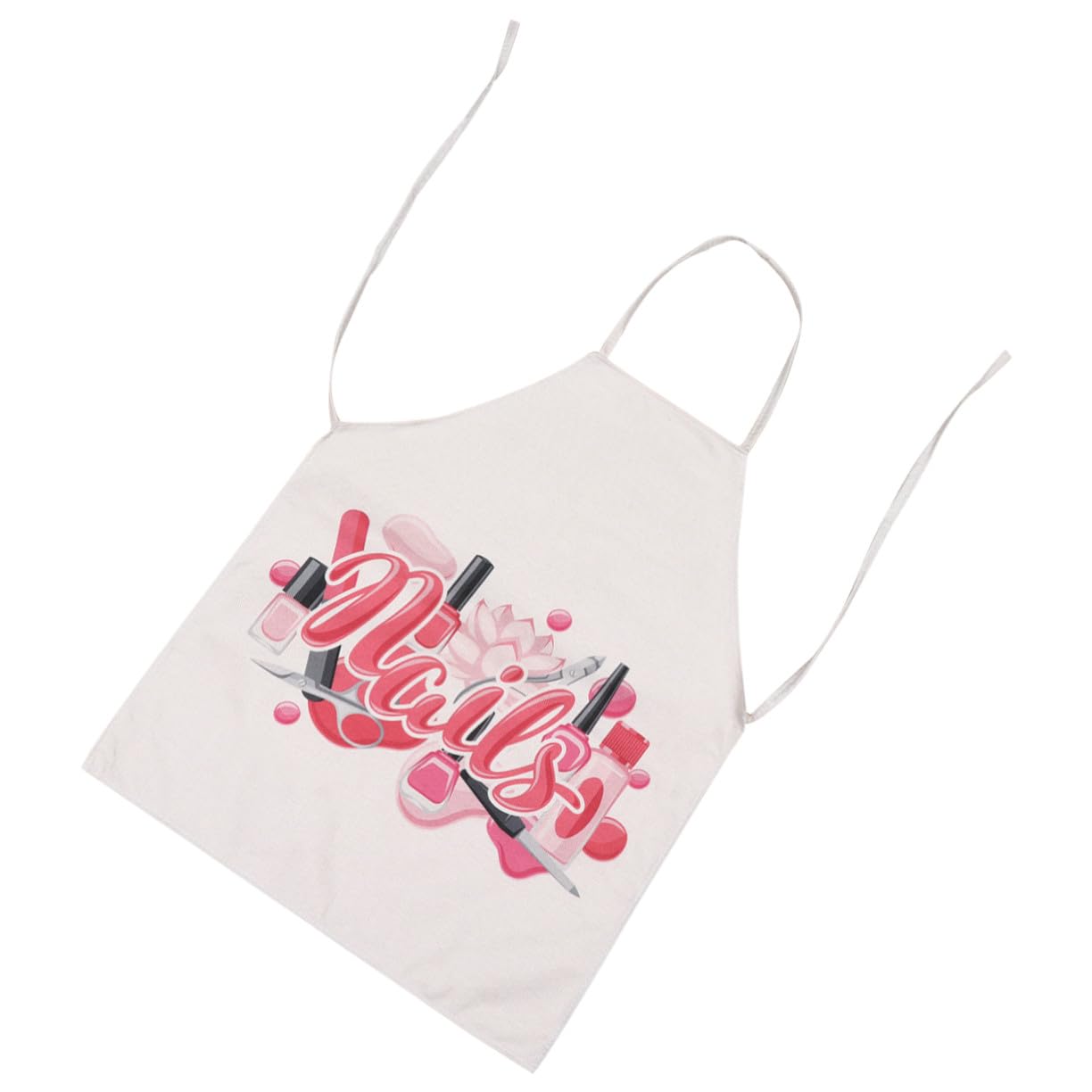 iplusmile Delantal de Cocina Reutilizable para Adultos en Algodón y Lino Rosa Diseño de Esmalte de Uñas, Resistente Tareas de Cocina y Hogar