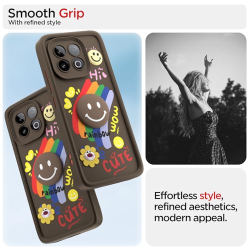 Image of Pikkme Back Cover for iQOO Neo 10 5G | Soft Silicone| Cute Rainbow Smile & 3D Cartoon Flower Design | Shockproof Raised Camera Protection Bumper Case (Brown)