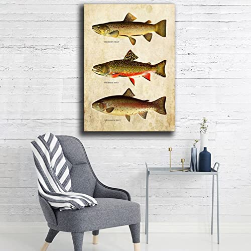 Ifunew Retro Trout Fly Fishing Poster Decorative Painting Canvas Wall Art Living Room Posters Bedroom Painting 16X24Inch(40X60Cm) #TOP4