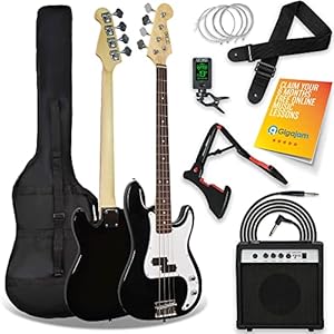 3rd Avenue Full Size Electric Bass Guitar Pack Kit in Black with Guitar Amplifier, Tuner, Bag, Stand and Accessories