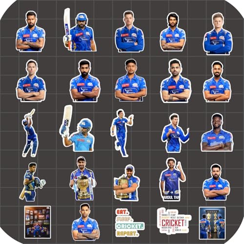 Image of Mumbai MI Stickers - Pack of 25 | Waterproof Vinyl MI Cricket Stickers for Laptop, Phone, Water Bottle, Bike, Car, Notebook | Self Adhesive Glossy Sticker Pack 2026