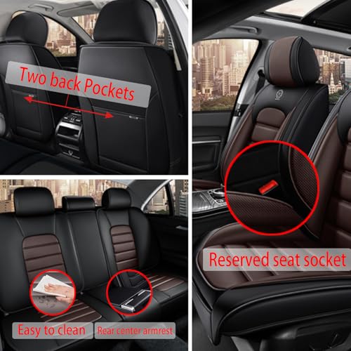 Image of Fit for Sedan SUV Pick-up Truck,Automotive,Ice Slik Nappa Leather Car Seat Covers,Waterproof Durability Washable Seat Covers,5 Seat Complete Set Standard Full Coverage Car Seat Cover(Brown & Black)