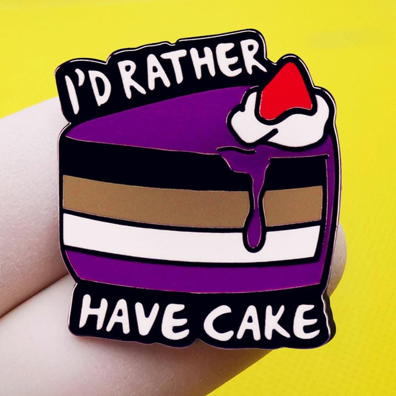 Image of I Would Rather Have Cake Enamel Pin, Purple Black Brown White Flag Asexual Badge Brooch