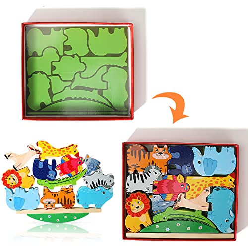 HENGBIRD Montessori Holzspielzeug ab 2 3 4 5 Jahren Stapelspiel Stapelspielzeug Tiere zum Stapeln Bausteine Balancespiel Holz Motorikspielzeug Feinmotorik Lernspielzeug Geschenke für Baby Kleinkinder