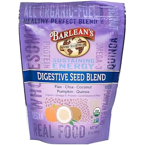 Barlean's Organic Digestive Seed Blend Fiber Supplement with Whole Chia, Ground Flax and Pumpkin Seeds, Quinoa, and Coconut, Rich in Omega 3 & Dietary Fiber, 12 oz Cover