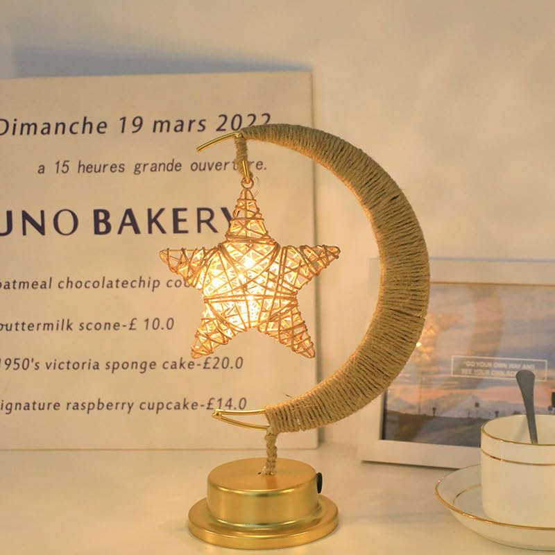 YeahBoom LED Ramadan Lichter Mondlampe - Eisen Halbmond Lampe Mit Stern - Muslim Islam Tischdekoration für Eid