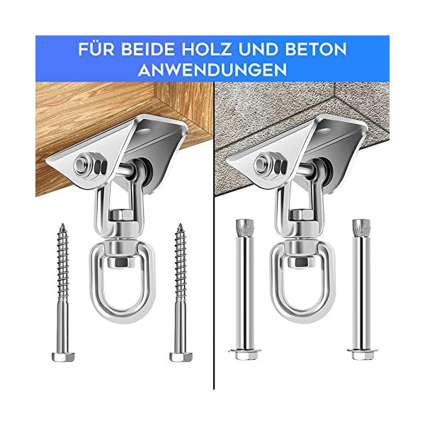 Awroutdoor 2PCS Stainless Steel Swing Hangers, Heavy Duty 360°Swivel Hammock Hooks 1000LB Capacity for Concrete Wooden Sets Playground Porch Indoor Outdoor Seat Trapeze Yoga, GYM - Image 3