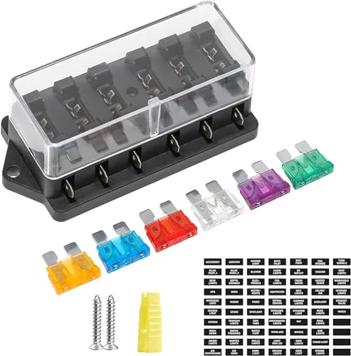 RED WOLF 6 Fach Sicherungshalter Sicherungskasten DC 12V-32V für Kfz Boot Wohnmobile LKW PKW Sicherungsblock mit 6 Stück Auto Flachsicherungen 5A/10A/15A/25A/30A/35A Sicherungsträger ATO Sicherungen