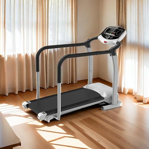 Cinta de Correr para Personas Mayores con pasamanos - Cinta de Correr Plegable, máquina de Ejercicios de recuperación en casa con monitorización de frecuencia cardíaca,Blanca