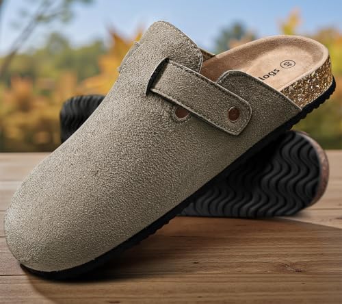 KEMISANT Women Clogs Comfortable Mules Clogs Sandals Slippers Men Women-Suede Upper Cushioned Cork-Footbed2