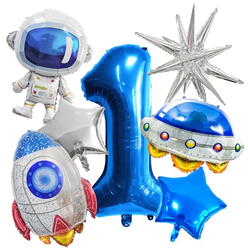 Outer Space Birthday Decoratons, First Trip Around the Sun Decorations Boy, Solar System Astronaut Galaxy Birthday Decorations, Spaceship Number 1 Birthday Balloons